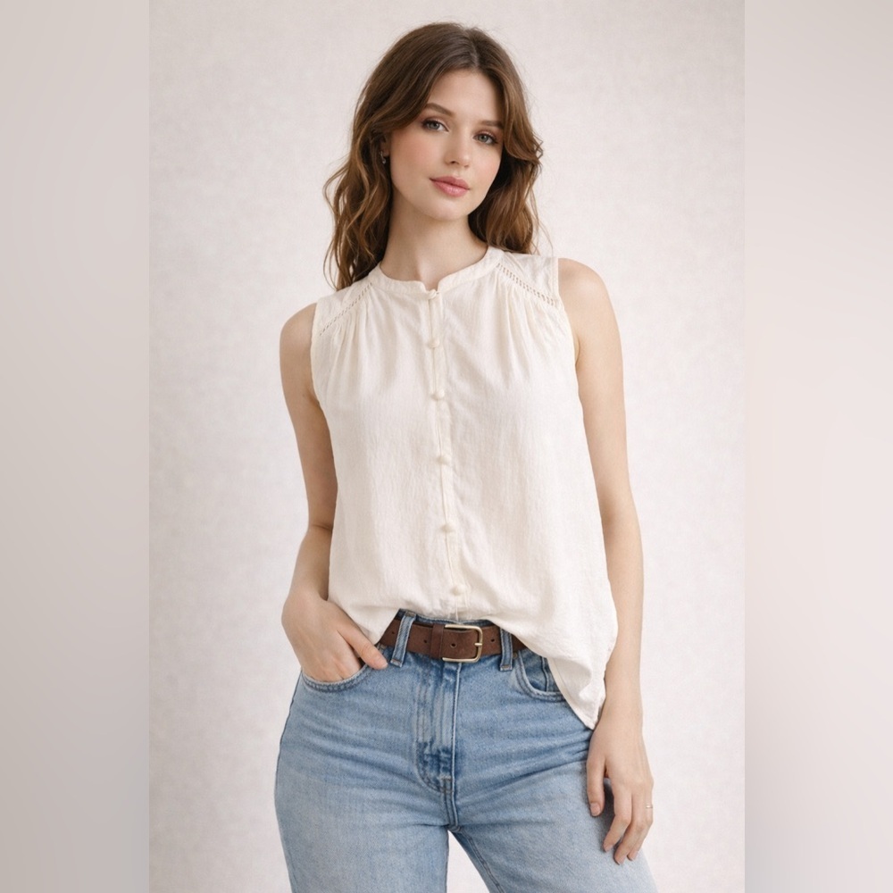 Chelsea 28 Ivory Sleeveless Button Front Blouse XS